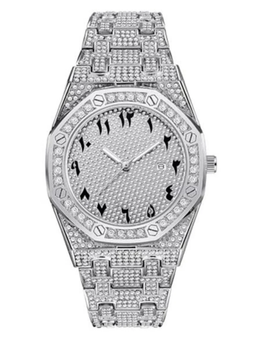 Hip Hop Watches for Men Octagon Iced-Out Bling Diamond Luxury Quartz Watches